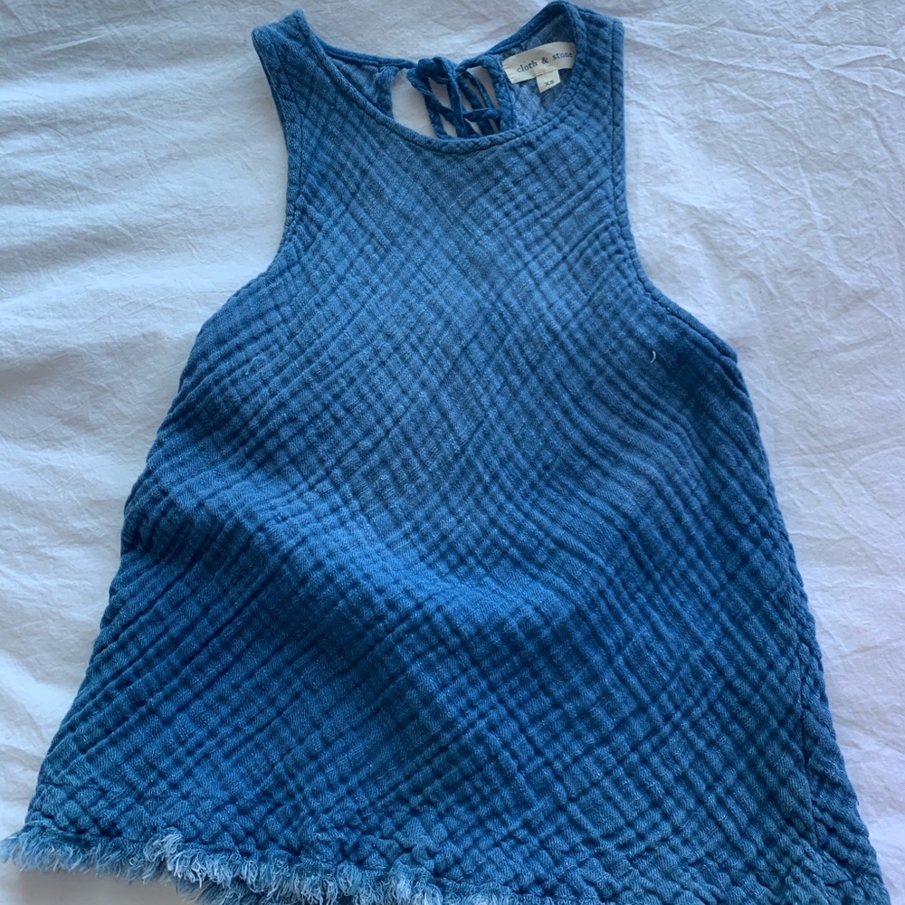 Blue Denim Cloth and Stone Tank Top